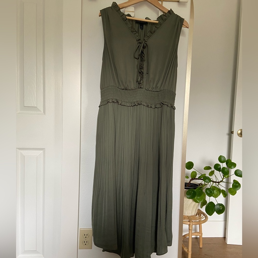 Lane Bryant Olive Midi Dress with Ruffle Detail XL Romantic